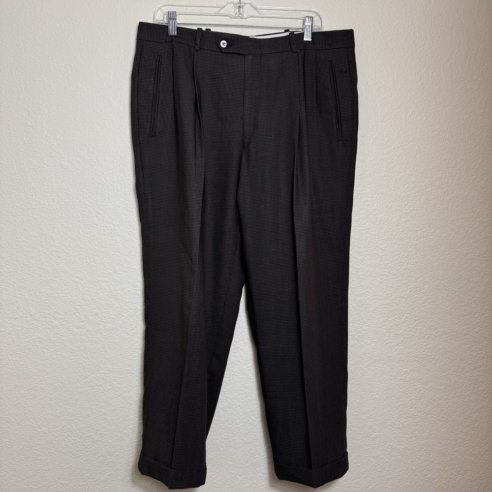 Austin Grey Men's Pleated Dress Pants Size‎ 36 Poly/Wool Brown/Black Houndstooth